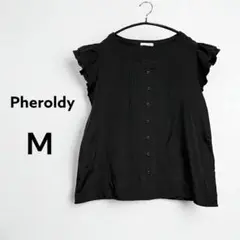 pheroldy フリルノースリーブブラウス ブラック カジュアル Mサイズ