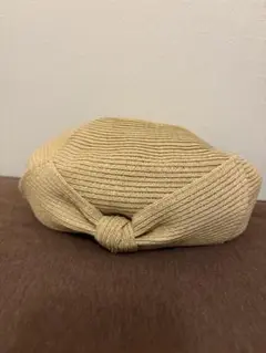 ロペピクニックベージュ ストロー素材 リボン付きベレー帽