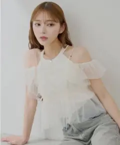 Chico フリルデザインチュールブラウス white