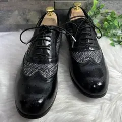 ニコルクラブ　フォーメン　ウイングチップ　ブラック　レザー　編み込み