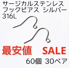 サージカルステンレスフックピアス316L シルバー60個　30ペア