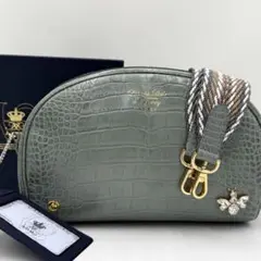 【極美品】ADMJ ショルダーバッグ クロコ型押し ビー ヘリンボーン グレー系