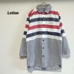 Lotion メンズシャツ　7分袖　ボーダー　マルチカラー