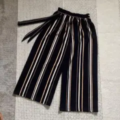 ネイビー ストライプ ガウチョパンツ 七分丈