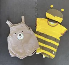 クマ顔ロンパースとミツバチ帽子セット