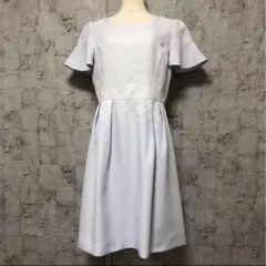 【LAISSE PASSE】レッセパッセ ひざ丈半袖ワンピース サックスM