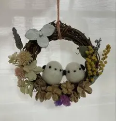 ハンドメイド☆ペアシマエナガリース☆羊毛フェルト☆プレゼントにも