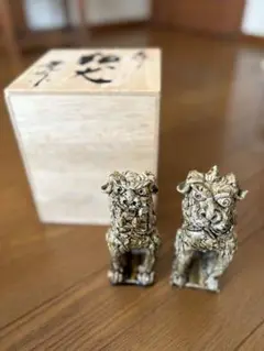 前川電光 狛犬 瀬戸 古志野焼 獅子2体セット 木箱付き