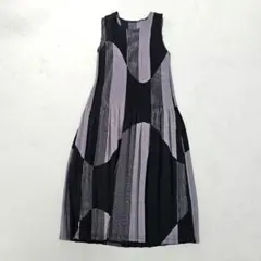 コイビトミサキ　配色ストライプ柄ノースリーブプリーツワンピース　M～L