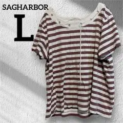 SAG HARBOR 【L】半袖Tシャツ 白とレンガのストライプ