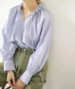 SLOBE IENA タイプライターフリルカラーブラウス