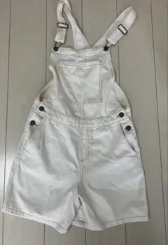 ホワイトショートオーバーオールデニムサロペット