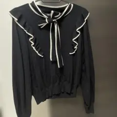 フリルリボン付きブラックニット