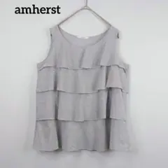 涼感◎綿100☆amherst ティアードノースリーブブラウス グレーストライプ