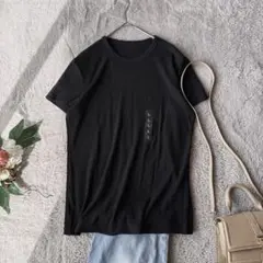 新品(L)美品/未使用/ユニクロ/Tシャツ/半袖/黒/ストレッチ/シンプル