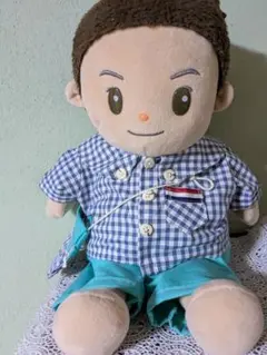 599 おしゃべりけんちゃん☆青格子上着エメラルドグリーン色ズボン