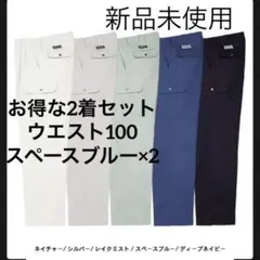 新品 アイトス 作業ズボン 2枚 カーゴパンツ ウエスト100 スペースブルー