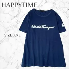 ハッピータイム ゆったり 体型カバー リラックス 部屋着 ロゴTシャツ XXL