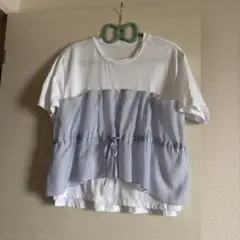 美品　tricot tricot ドッキングTシャツ　ホワイト　ストライプ