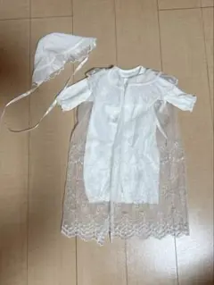 ホワイトレースドレスと帽子セット 50-60cm