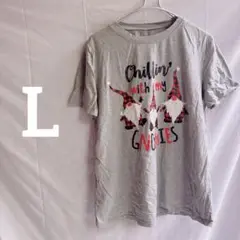 美品⭐️グレー半袖【L】Tシャツ　ノーム柄　赤黒チェック　男女兼用　ユニセックス
