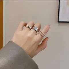 お買い得♡　シルバー　リング　指輪　フリーサイズ　3点セット　調整可能