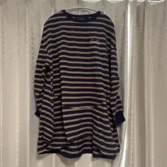 limiless 青×ベージュ ストライプ 長袖トップス