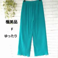 【極美品】ターコイズ 　ワイドパンツ 　ウエスト総ゴム　クリンクル　チュール　F