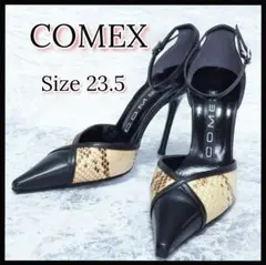 COMEX ピンヒール ポインテッドトゥ パイソンレザー ブラック 23.5