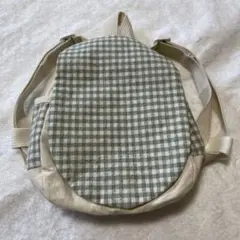 「ハンドメイド」グリーンチェック ドローストリングリュック