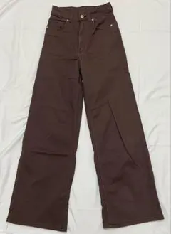 H&M ブラウン ワイドレッグ デニムパンツ