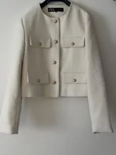 ZARA ノーカラージャケット XS ホワイト