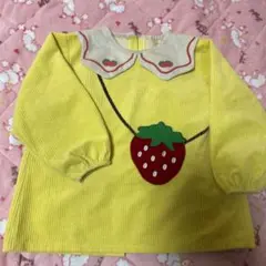 イチゴ刺繍付きコーデュロイスモック
