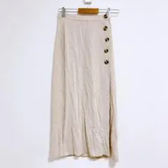 タイトスカート 　ロングスカート　美品　ラップ巻き　ボタン(XS)ベージュ　麻