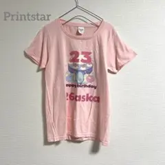 プリントスター　ピンク　バースデー　Tシャツ　半袖　可愛らしい　女子　ガーリー