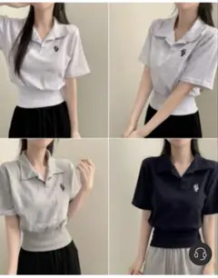 nugu モダンステッチ半袖スウェットポロシャツ