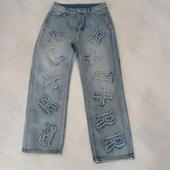 刺繍ロゴ ストレートデニム Lサイズ