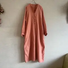 【未使用に近い】無印良品☆カポック二重ガーゼ 長袖ワンピース L オレンジ