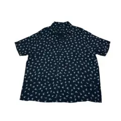 パームツリー柄 半袖シャツ 黒　H&M オープンカラーシャツ