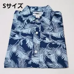 amazon essentials 半袖シャツ 日本S 青色の葉柄