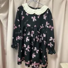 Ank Rougeワンピース　長袖　黒　リボン柄