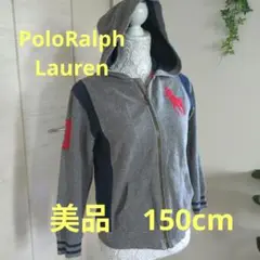 美品 PoloRalphLAuren フード付きパーカーグレー赤 紺色150cm