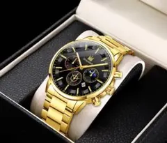 n57新品 腕時計メンズ★ラグジュアリー ゴールド×ブラック★653