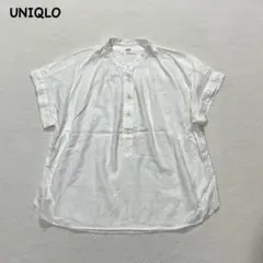 t1932 【ユニクロ】　リネンブレンドブラウス　白　半袖　シャツ
