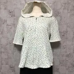 【BEAMS BOY】パターンメッシュ 花柄プリント 半袖ジップパーカー M