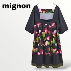 【ミニヨン mignon】花柄チュニック L 半袖 黒 体型カバー 派手 重ね着