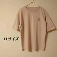 スモーキーピンク 胸元に花の 刺繍 半袖Tシャツゆったり LLサイズ シンプル