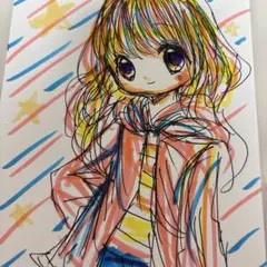 手描きイラスト。ショートヘアーの女の子。イラストボード