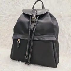 美品 イルビゾンテ リュック 巾着 レザー バッグパック キャンバス 黒