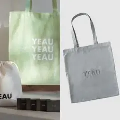 yeau トートバッグ　ノベルティ　黄緑　グレー　シルバー